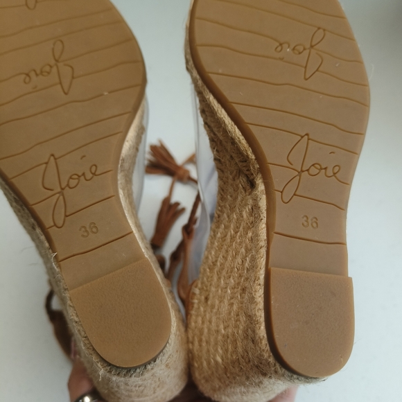 Joie light brown Phyllis suede leather wedge espadrille tie up sandals size 36 w - Picture 7 of 15